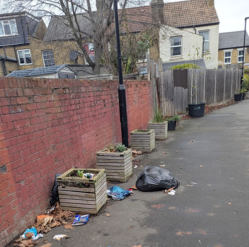 Planters by a brick wall 