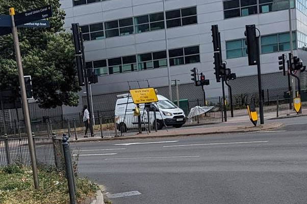 new sign sitting in the middle of the A4 by Boston Manor Road