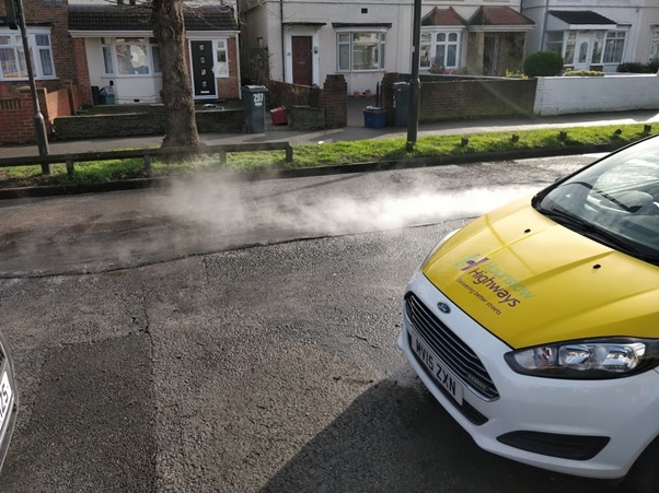 Steaming pavement