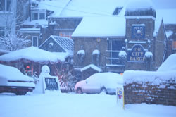 city barge in the snow