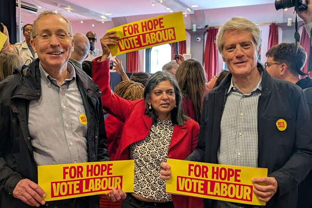 Andy Slaughter, Rupa Huq MP and Ben Coleman MP at the launch of Sagal Abdi-Wali's campaign