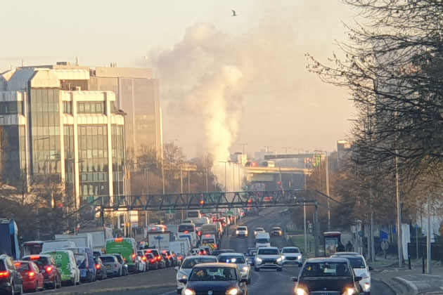 A plume of smoke could be seen from some distance