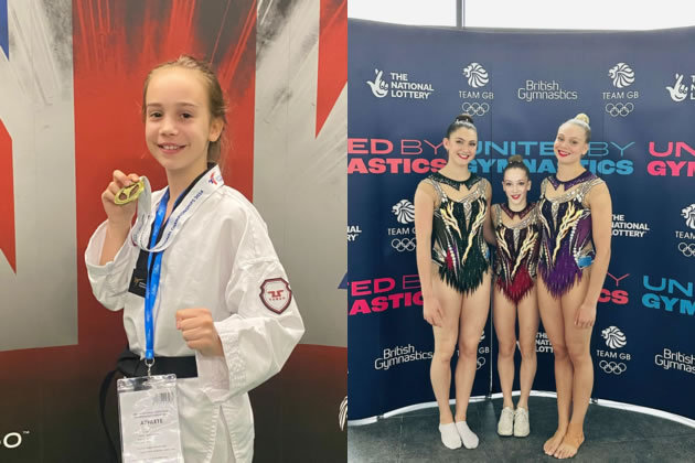 Perdy (left) with her medal and Isla (right) with her teammates 