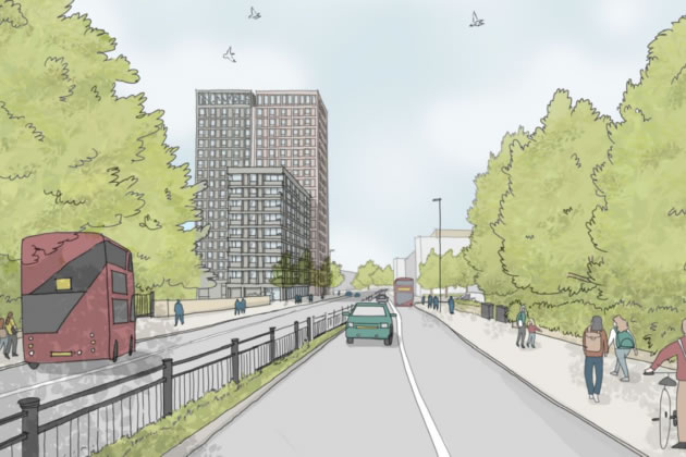 visualisation of the development viewed from Chiswick High Road