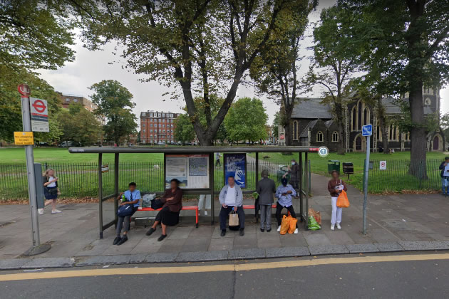 The bus stop opposite Caffe Nero