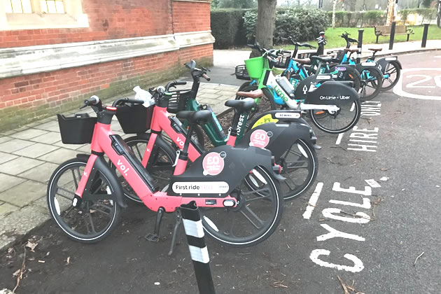 E-bikes parked near St. Michael and All Angels Church