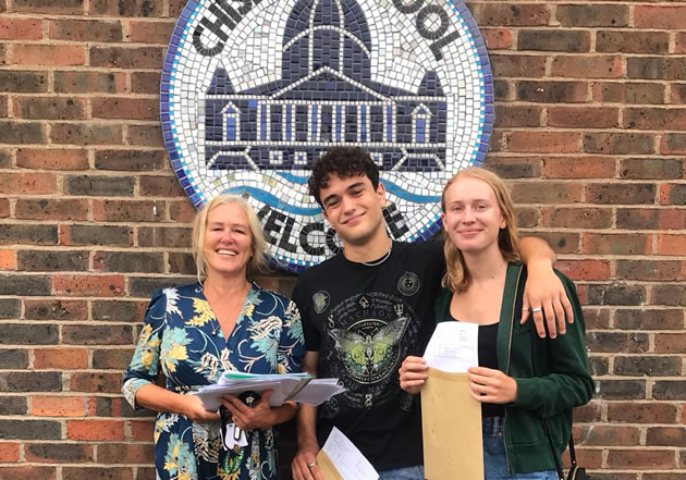 Harry and Mya with Director of Sixth Form Karen Emmett 