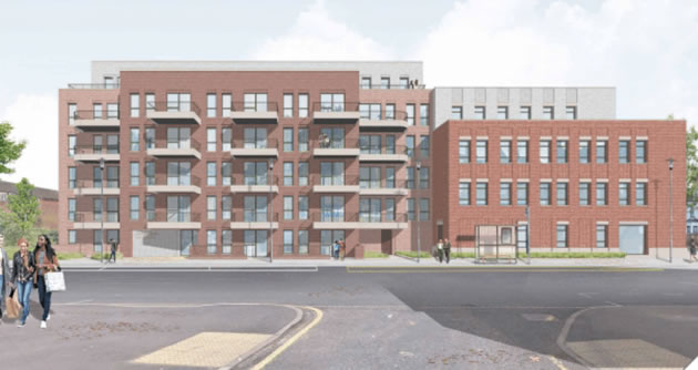 New health centre development from Dolman Road 