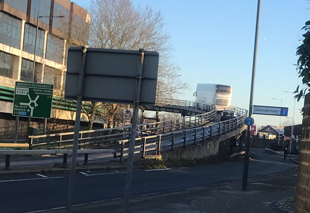 Double Decker National Express Coach Crosses Hogarth Flyover