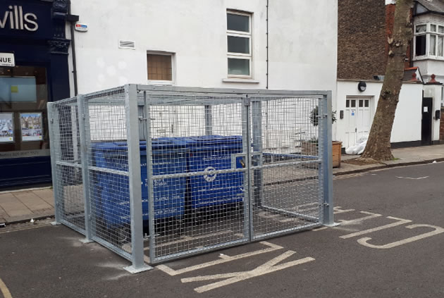 locked bins inside metal casing 