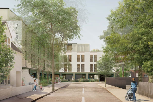 A visualisation of Olive's House viewed looking west along Flanders Road.