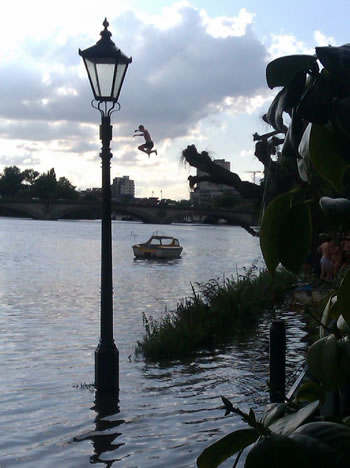 strand on the green diving board