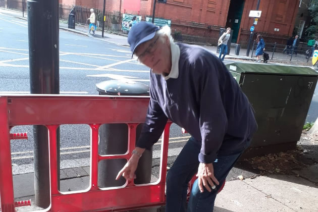 Stephen Curtis at the spot where he fell which has now been fenced off 