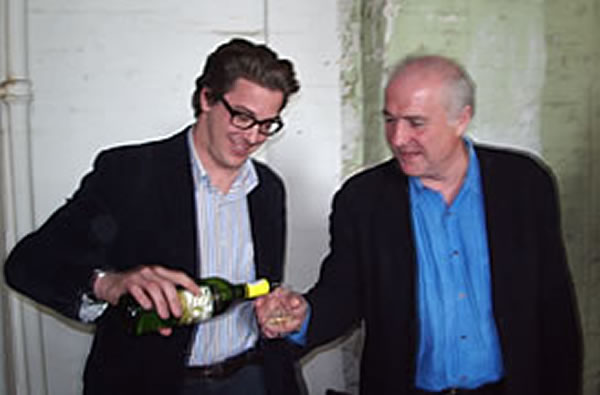 Sam Harrison and Rick Stein toast the launch of Sam's Brasserie in 2005 