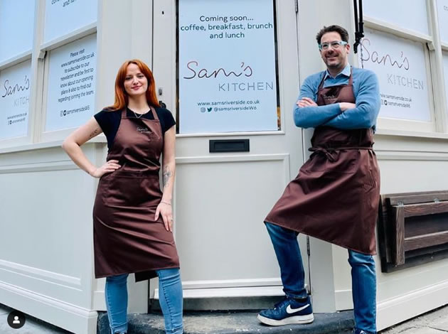 Sam at the launch of the original Sam's Kitchen in Hammersmith 