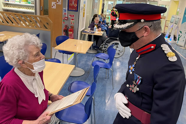 Beryl Carr with the Deputy Lord Lieutenant Richard Kornicki