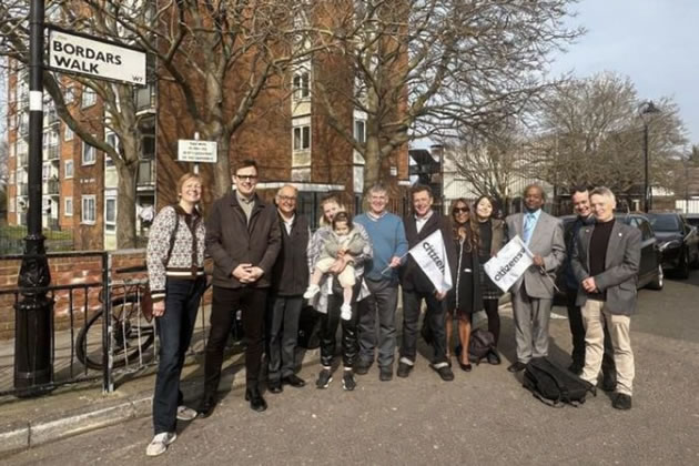 Jackie Ashmenall (left) with Cllr Peter Mason and members of Ealing Citizens