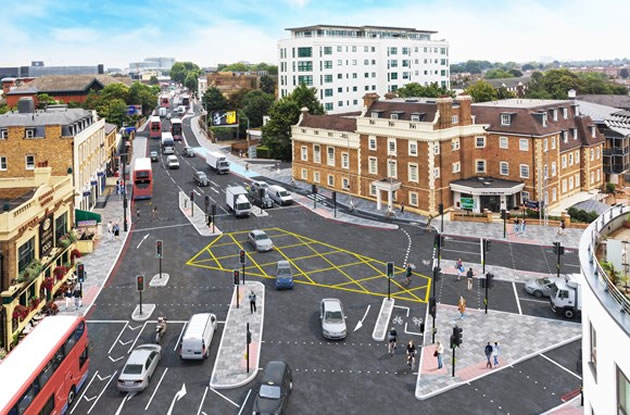 New layout with Cycleway 9 at Kew Bridge