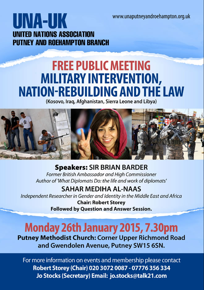 UNA-UK United Nations Association Putney & Roehampton Branch free public meeting