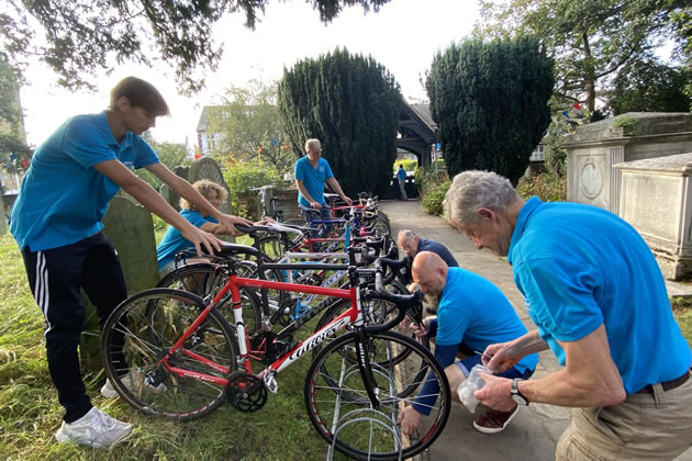 The sales team getting the bikes displayed before the sale started 