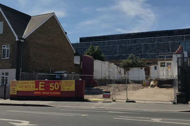 The now demolished site, viewed from Armoury Way