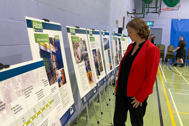 Fleur Anderson views a display of the plans for the Alton Estate