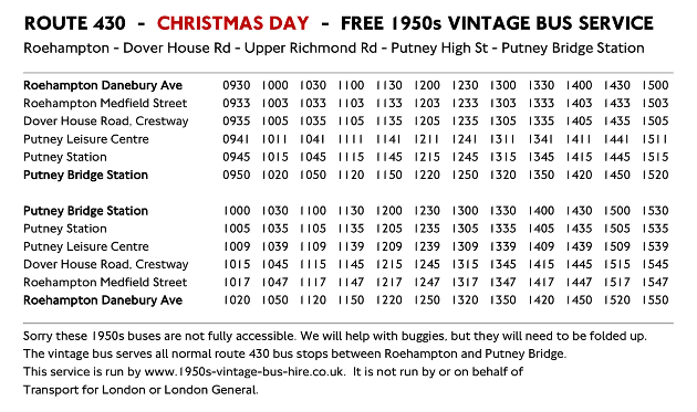 vintage bus services timetable in putney