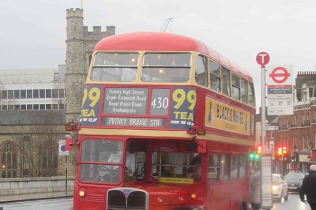 The Christmas Day bus on Putney Bridge 