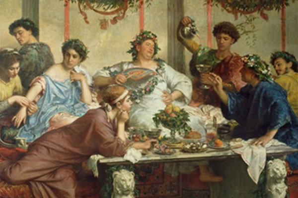 A painting depicting a Roman banquet 