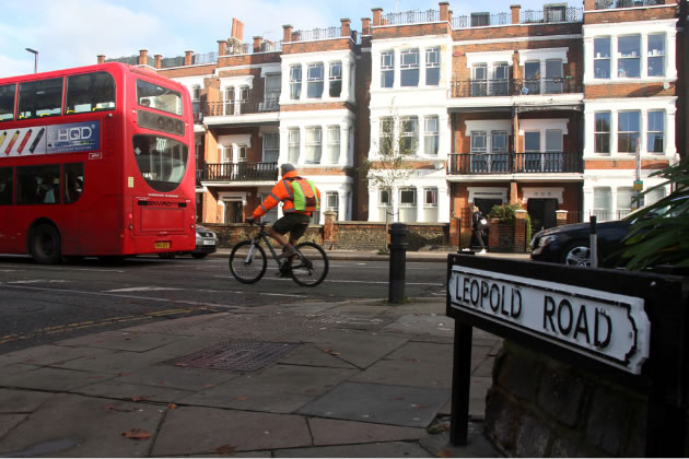 The junction of Uxbridge Road with Leopold Road and Wolverton Gardens