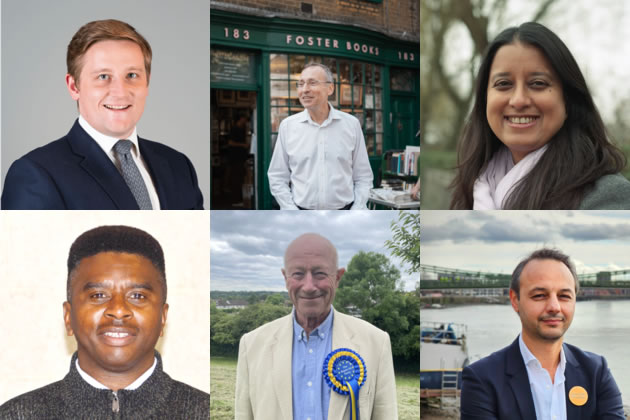 Andrew Dinsmore - Conservative, Andy Slaughter - Labour, Naranee Ruthra-Rajan - Green, Eraj Rostaqi - Liberal Democrats, Bill Colegrave - Rejoin EU, Scott Dore - Workers Revolutionary Party