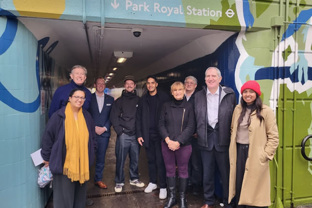 Hanger Hill Councillors Athena Zissimos, Mark Sanders and Jonathan Oxley with Hina Bokhari AM OBE (left) with Kaiyil Gnanakumaran (Principal urban designer), Kerry Edwards (Acting head of design) and Matthew Carpen (CEO) from ODPC 