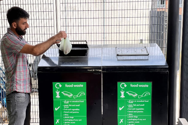 •	Food waste unit in use at one of the flat blocks benefitting from the service 