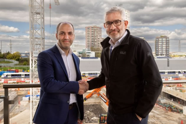 Huw Edwards, HS2's Project Client Director for Old Oak Common (right) welcomes Cllr Bassam Mahfouz