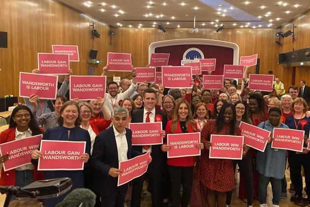 Sadiq Khan and the borough's MPs celebrate with local party members