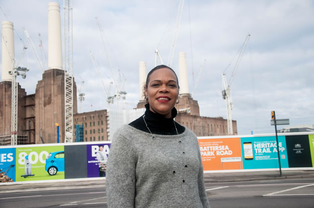 Marie Hanson MBE, outside Battersea Power Station