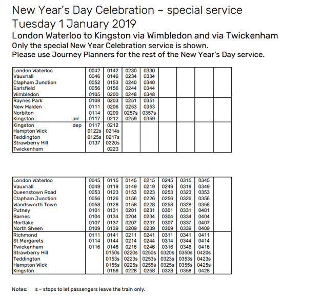 swr new year timetable