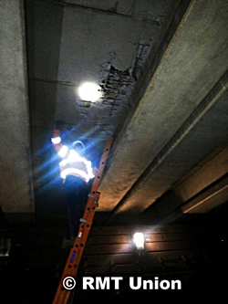 Incident at Shepherd's Bush Station involving concrete falling onto train