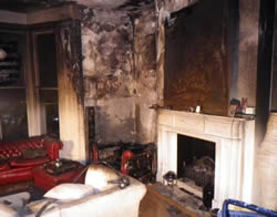 Fire damage in Shepherd's Bus Flat