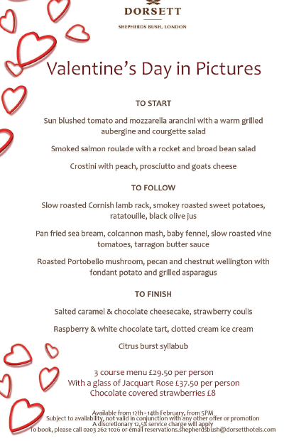 Dorsett Hotel Valentine menu