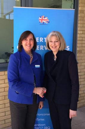 Councillor Oonagh Moulton and Home Secretary Theresa May (a former Merton councillor)